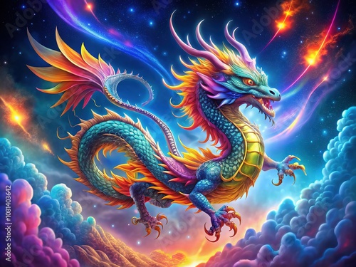 Animated Astral Dragon, Rule of Thirds, Fantasy Art, Digital Painting, Dragon, Celestial, Cosmos, Mythical