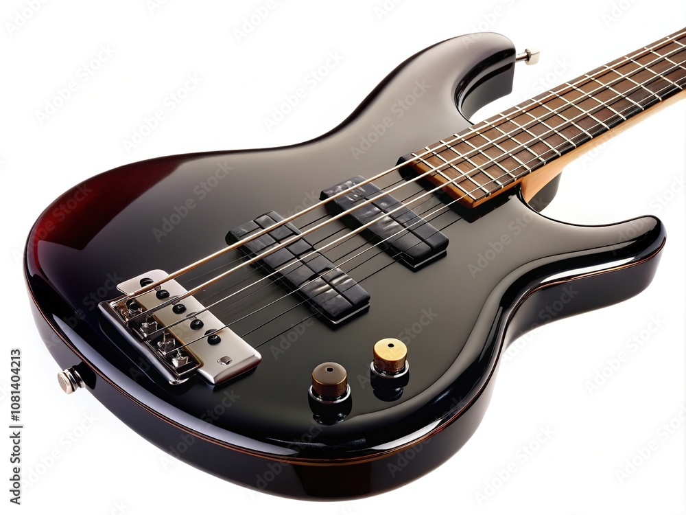 Black Electric Bass Guitar Isolated White Clipping Path Rule of Thirds Black Electric Bass Guitar Isolated White Clipping Path Rule of Thirds