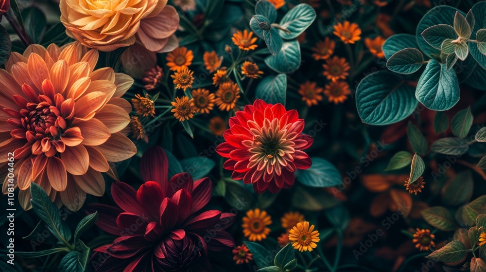 custom made wallpaper toronto digitalA vibrant arrangement of dahlia flowers in various colors and stages of bloom, creating a lush and colorful floral composition..