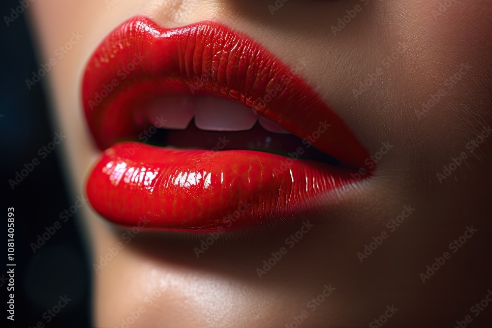 Extreme close-up of the red lips of a beautiful young woman. Extreme close-up of the red lips of a beautiful young woman.