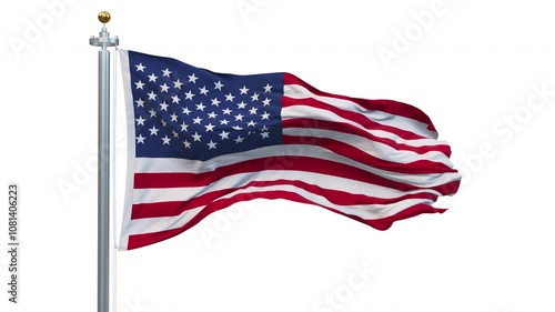 American flag waving looping with transparent background. Ready to use drag and drop immediately.