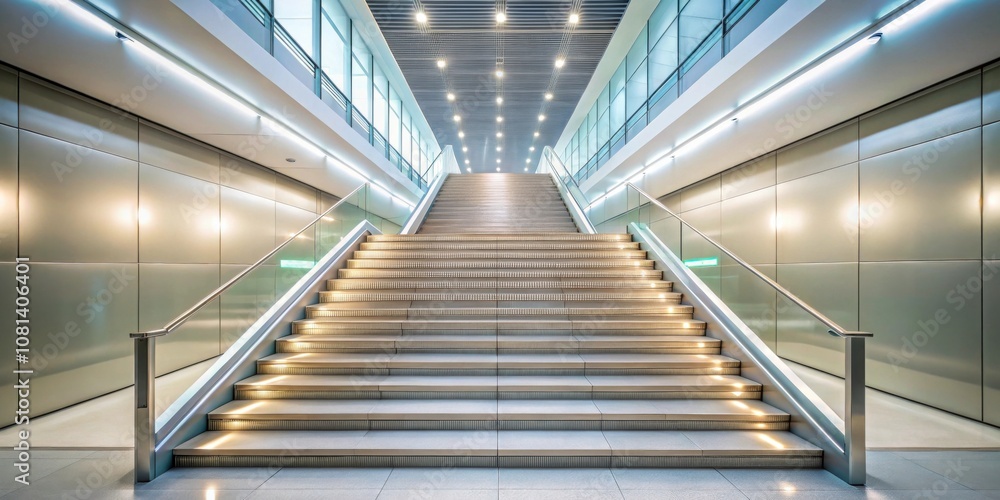 Long staircase in modern building corridor with bright lighting, stairs, corridor, interior design Long staircase in modern building corridor with bright lighting, stairs, corridor, interior design