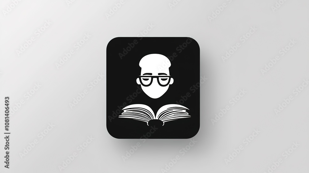 Philosopher Chatbot AI App Icon with Black and White Design, Featuring a Minimalist Philosopher Reading a Book Philosopher Chatbot AI App Icon with Black and White Design, Featuring a Minimalist Philosopher Reading a Book