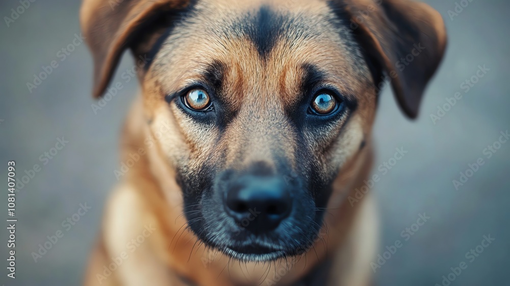 Obraz premium A close up of a dog's face with piercing blue eyes.