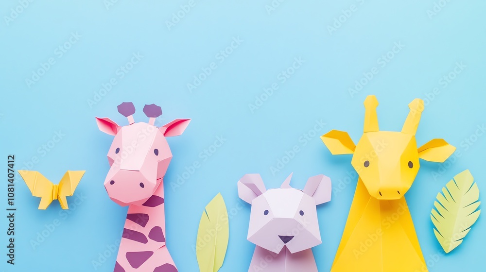 Fototapeta premium A collection of colorful origami animals on a blue background.