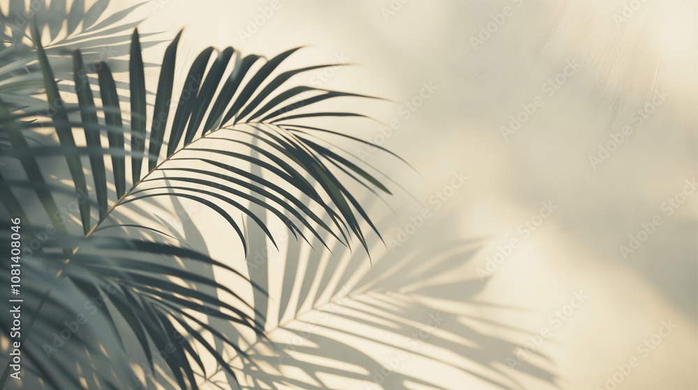 Fototapeta premium Soft Palm Leaf Shadows on a Light Background