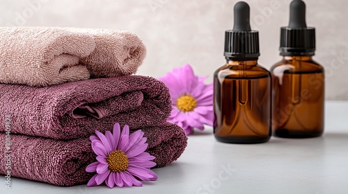 Cozy Spa Setup with Towels and Essential Oils