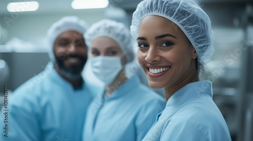 Happy Factory Workers Smiling While Inspecting Products to Ensure ISO Standards for Quality Control in a Modern Manufacturing Environment