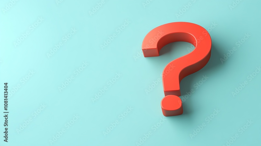 A red question mark stands on a blue surface against a blue wall. A red question mark stands on a blue surface against a blue wall.