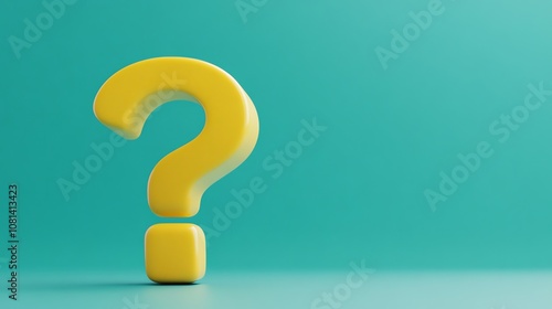 A 3D rendering of a yellow question mark against a turquoise background.