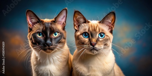 Thai Cat Couple Studio Portrait, Candid Adult Male Couple photo