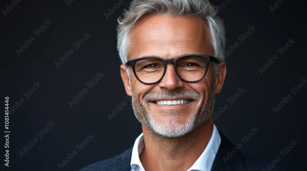 High contrast portrait of an elderly CEO in a suit, glowing smile against a dark office backdrop, exuding warmth and leadership High contrast portrait of an elderly CEO in a suit, glowing smile against a dark office backdrop, exuding warmth and leadership