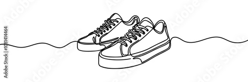 Continuous one line drawing of sneakers. Simple shoes, sneaker line art vector illustration.