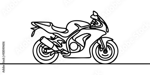 Continuous one line drawing of motorcycle moto bike extreme sport single line art vector illustration.