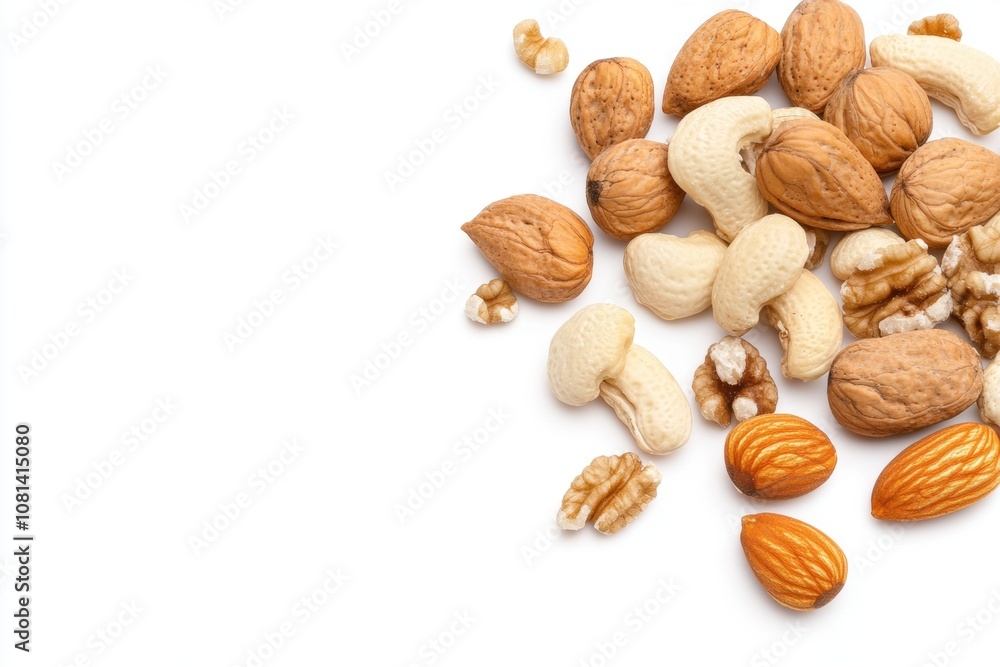 Assorted nuts white isolated background. Assorted nuts white isolated background.