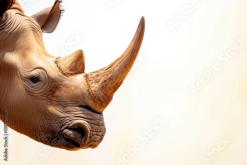 Rhino head detail, white isolated background photo