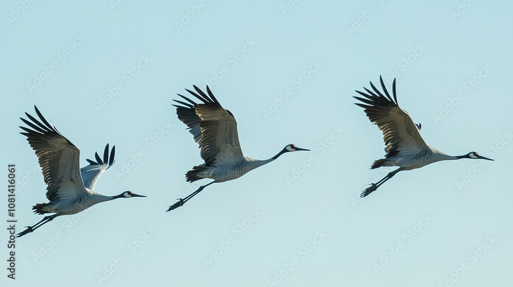 A serene and majestic scene featuring only cranes in their natural habitat. The graceful birds stand tall and elegant, with their long necks and slender bodies, surrounded by a peaceful environment. A serene and majestic scene featuring only cranes in their natural habitat. The graceful birds stand tall and elegant, with their long necks and slender bodies, surrounded by a peaceful environment.