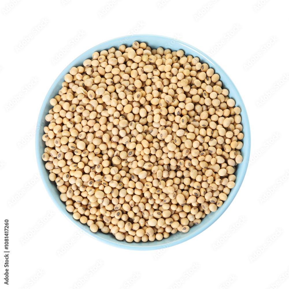 Soy beans in bowl isolated on white, top view Soy beans in bowl isolated on white, top view