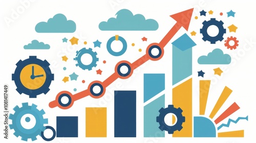 Entrepreneurial trend growth concept, improve the company's development blueprint. The arrows in the picture grow up. Plan for optimal sales performance, return on investment,