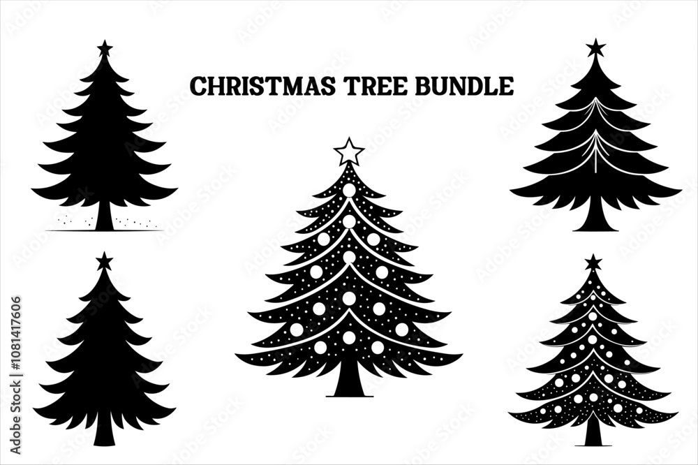 Obraz premium Silhouette of a Christmas tree set. Christmas tree vector Bundle. Christmas tree silhouette icon set.