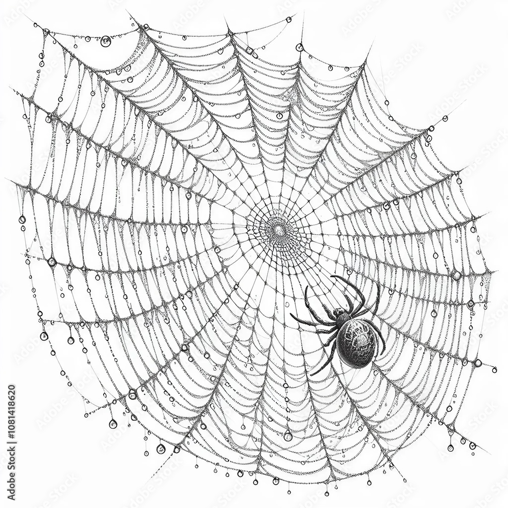 Fototapeta premium Morning Mirage: Dew-Laden Spiderweb in Sunlight