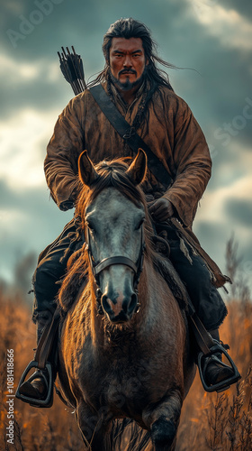 A skilled Mongolian archer on horseback