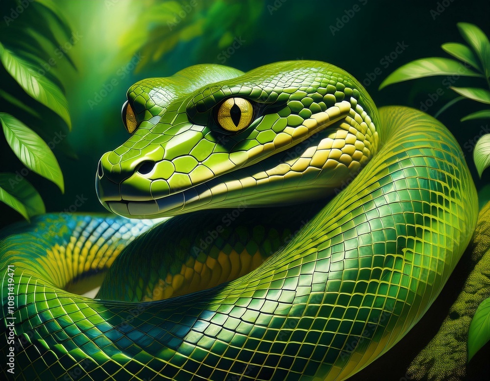 Fototapeta premium Green Anaconda Snake