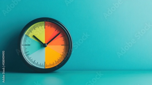 Wallpaper Mural A colorful clock displaying sections in bright yellow, red, and green against a teal background, symbolizing time and productivity. Torontodigital.ca