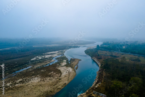 aerial view of River in Chitwan, Nepal.