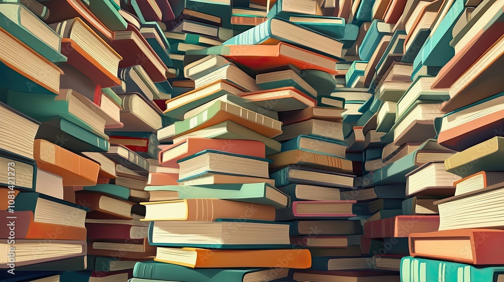 A Towering Stack of Books in a Library or Bookshop A Towering Stack of Books in a Library or Bookshop