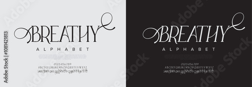 Breathy typography beauty fashion elegant minimalist serif italic fonts decorative wedding vintage retro logos. Minimal luxury font alphabet logo. Vector illustration