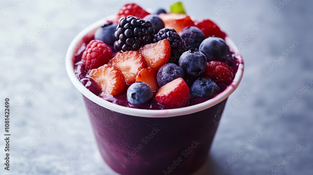 Açaà bowl topped with fresh fruit, nuts, and chia seeds, a delicious and healthy breakfast option. Açaà bowl topped with fresh fruit, nuts, and chia seeds, a delicious and healthy breakfast option.