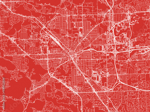 Papier peint Christmas Map of Pontiac  Michigan, USA in Snowy White on Festive Red Background