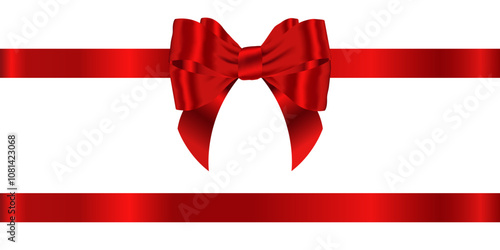 Red bow with ribbon for decorating gift boxes, festival gifts, souvenirs, design elements.