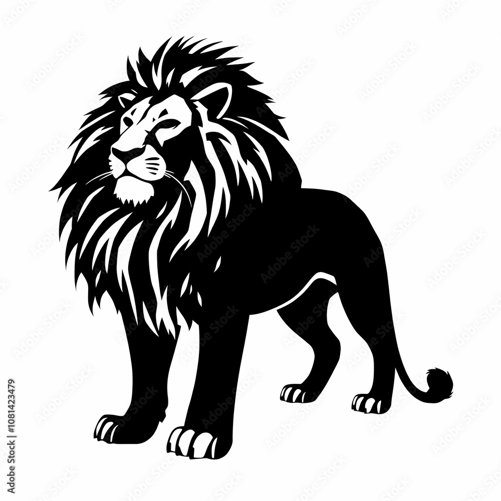 Black and White Lion Silhouette Illustration Wild Animal Icon