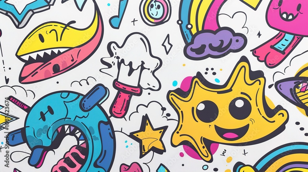 Fototapeta premium Graffiti Line Cute Elements - a vibrant and playful design. The graffiti-style elements add a fun and creative flair to the visual.