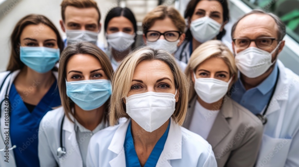 Medical staff wearing masks in a hospital setting, symbolizing dedication and protection in the face of health challenges. Medical staff wearing masks in a hospital setting, symbolizing dedication and protection in the face of health challenges.