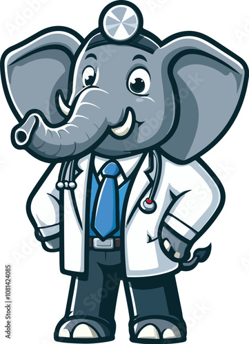  elephant mascot, in doctor's attire complete with stethoscope