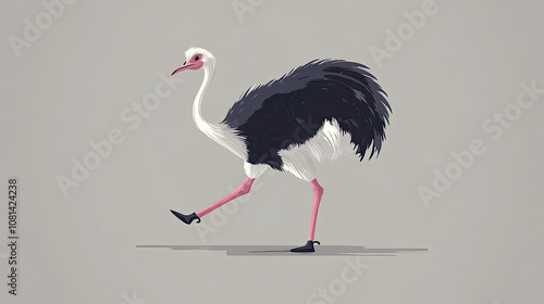 Ostrich Wearing Shoes Running on a Grey Background photo