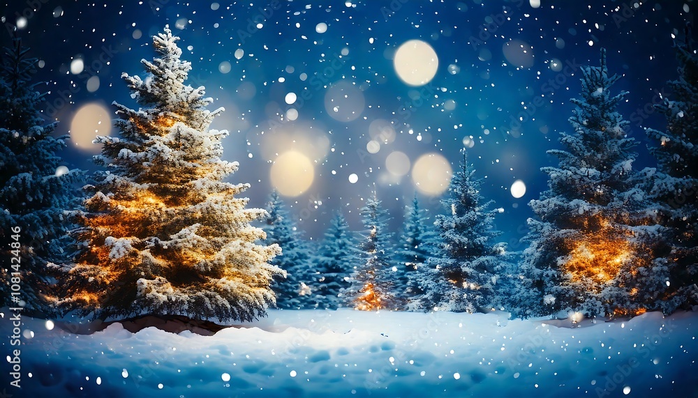 Christmas background. Xmas tree with snow decorated with garland lights, holiday festive background Christmas background. Xmas tree with snow decorated with garland lights, holiday festive background