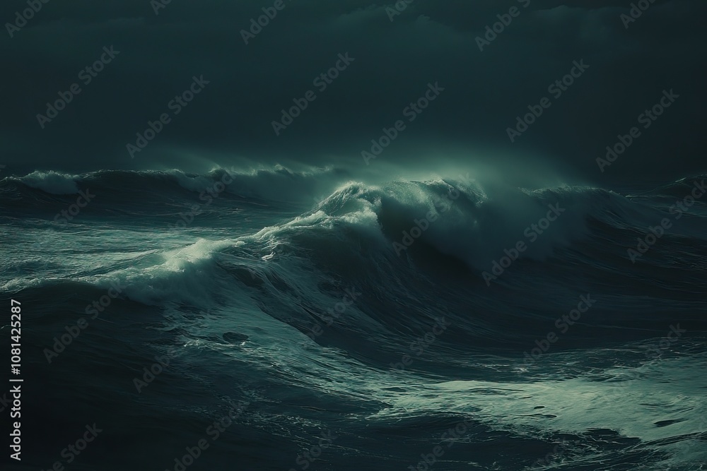 A stormy sea with large waves under a dark and stormy sky A stormy sea with large waves under a dark and stormy sky