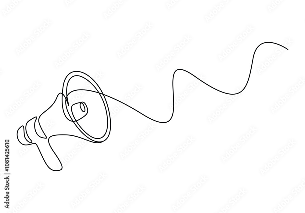 Obraz premium Megaphone public horn speaker continuous line drawing vector illustration