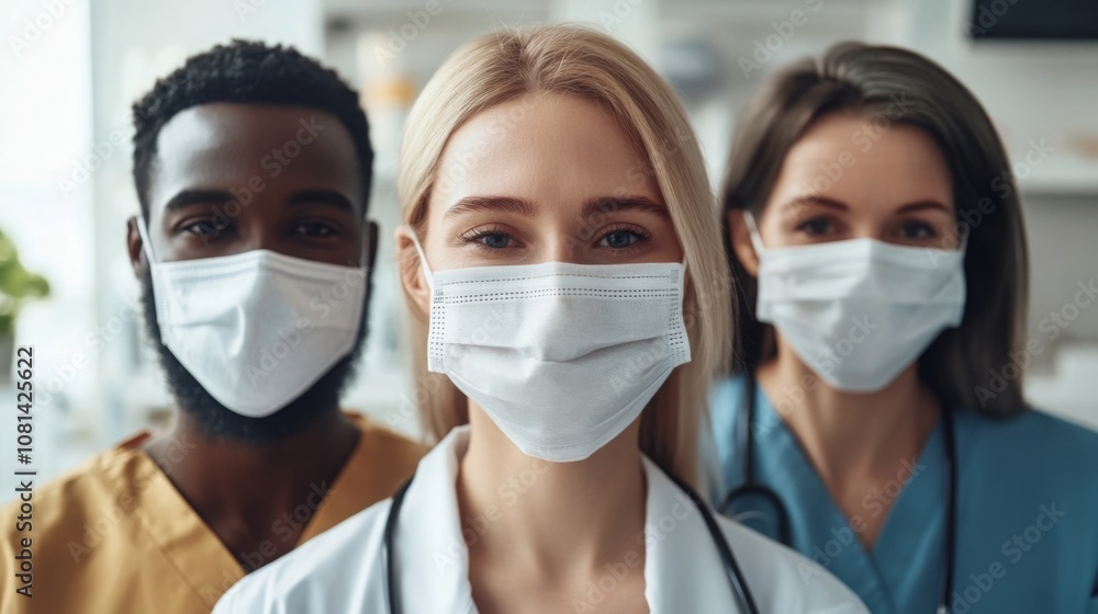 Medical staff wearing masks in a hospital setting, symbolizing dedication and protection in the face of health challenges. Medical staff wearing masks in a hospital setting, symbolizing dedication and protection in the face of health challenges.