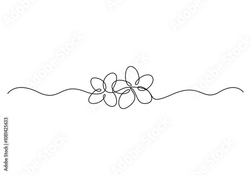 Continuous line drawing of Plumeria flower. Frangipani blossom with petals for floral tattoo in simple linear style. Plant pattern for wedding in Editable stroke. vector illustration