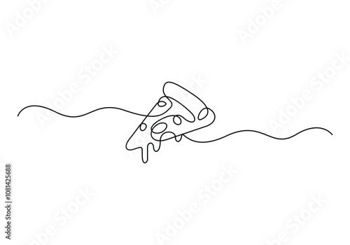 Continuous single line drawing of delicious sliced cheese pizza design outline vector illustration