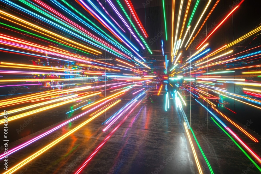 A colorful light show with neon lights that are all different colors A colorful light show with neon lights that are all different colors