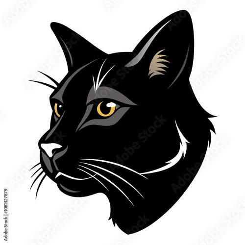 Cat Face Logo Side View Vector Silhouette black animal head on a white background