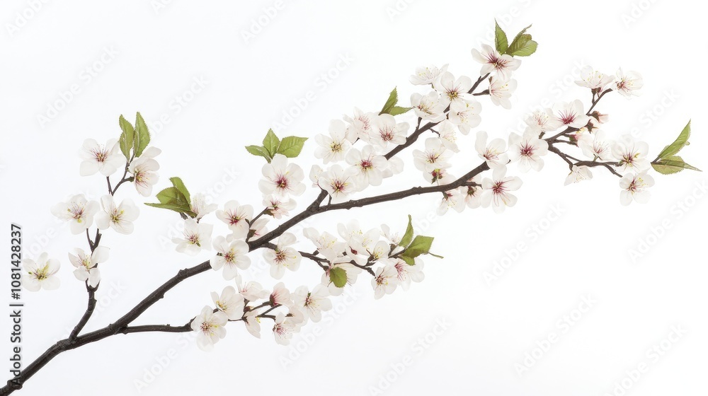 Cherry blossom branches in full bloom with delicate pink petals against a white background for a clean look Cherry blossom branches in full bloom with delicate pink petals against a white background for a clean look