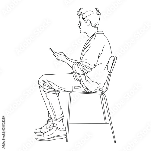 Man Sitting and Using Smartphone in Casual Outfit