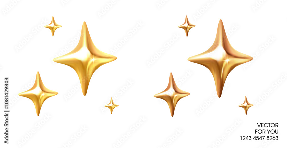 3d blink sparkle or sparkling icons in golden style, isolated on white background. 3d shining sparkle vector symbol. . Vector illustration 3d blink sparkle or sparkling icons in golden style, isolated on white background. 3d shining sparkle vector symbol. . Vector illustration